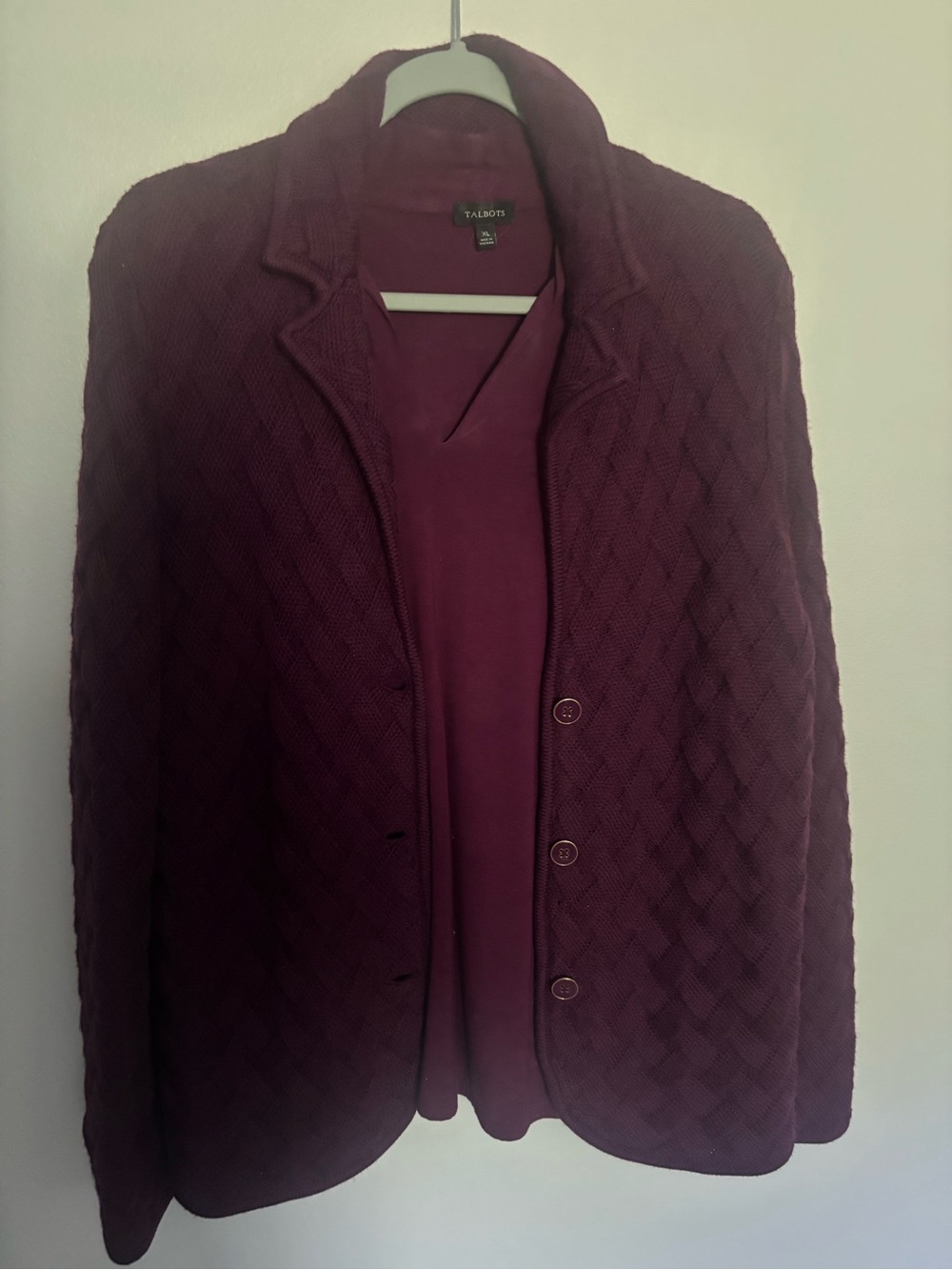 Talbots Quilted Shawl Collar Cardigan in Plum